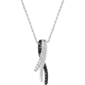 Collier 925 Silber rhodiniert mit Zirkonia schwarz / weiss 43cm