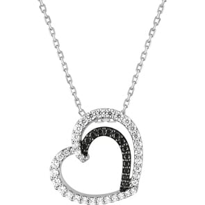 Collier 925 Silber rhodiniert mit Zirkonia schwarz / weiss 43cm, Herz