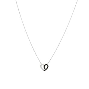 Collier 925 Silber rhodiniert mit Zirkonia schwarz / weiss 43cm, Herz