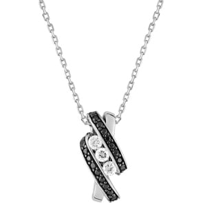 Collier 925 Silber rhodiniert mit Zirkonia schwarz / weiss 43cm, Trilogie