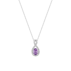 Collier mit Anhänger 375/9 K Weissgold mit Amethyst oval & Zirkonia