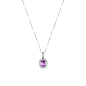 Collier mit Anhänger 375/9 K Weissgold mit Amethyst oval & Zirkonia