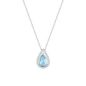 Collier mit Anhänger 375/9 K Weissgold mit Blautopas & Zirkonia