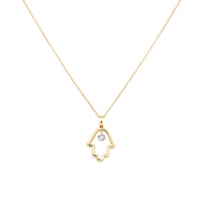 Collier mit Anhänger 750/18 K Gelbgold mit Diamant 0.09 ct H/si, Fatimas-Hand