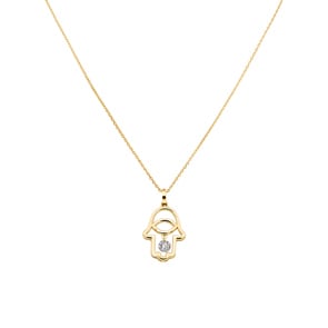 Collier mit Anhänger 750/18 K Gelbgold mit Diamant 0.11 ct H/si, Fatimas-Hand