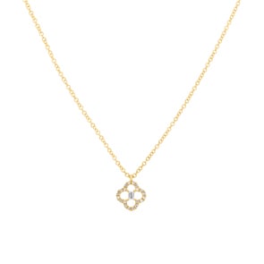 Collier mit Anhänger 750/18 K Gelbgold mit Diamanten 0.10 ct H/si, Kleeblatt