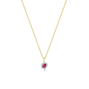 Necklace with Pendant 750/18 K Yellow Gold with oval Ruby & Diamonds 0.03ct.