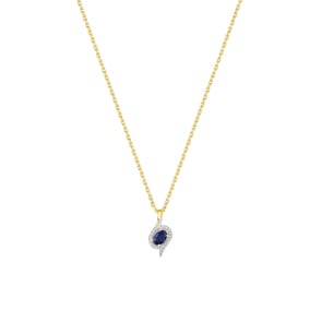 Necklace with Pendant 750/18 K Yellow Gold with oval Sapphire & Diamonds 0.03ct.