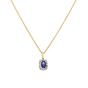 Collier mit Anhänger 750/18 K Gelbgold mit Saphir oval & Diamanten 0.09ct.