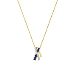 Necklace with Pendant 750/18 K Yellow Gold with Sapphires & Diamonds 0.02ct.