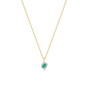 Necklace with Pendant 750/18 K Yellow Gold with oval Emerald & Diamonds 0.03ct.