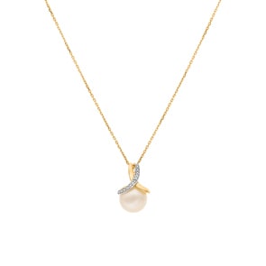 Collier mit Anhänger 750/18 K Gelbgold mit Süsswasserzuchtperle und Diamant 0.01ct.