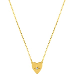 Collier or jaune 750/18 ct avec zircone, Compass cœur