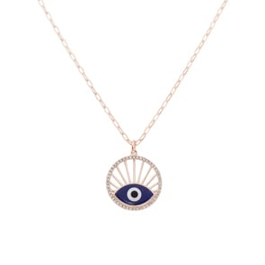 Collier mit Anhänger 750/18 K Roségold mit Edelsteinen, Evil Eye