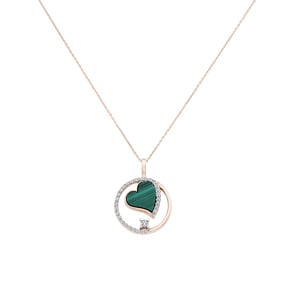 Collier mit Anhänger 750/18 K Roségold mit Malachit & Diamanten 0.13 ct H/si