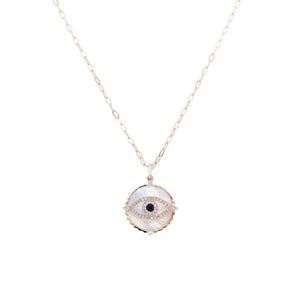 Collier mit Anhänger 750/18 K Roségold mit Saphir & Diamanten 0.15 ct H/si, Evil Eye