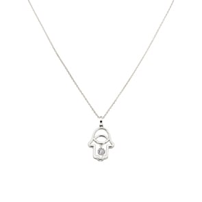 Collier mit Anhänger 750/18 K Weissgold mit Diamant 0.11 ct H/si, Fatimas-Hand