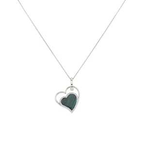 Collier mit Anhänger 750/18 K Weissgold mit Malachit & Diamanten 0.15 ct H/si