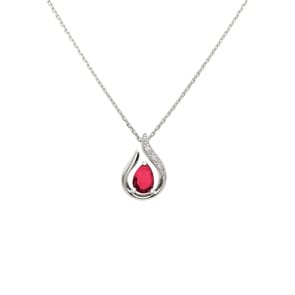 Collier or gris 750/18 ct avec rubis & diamants 0.01ct.