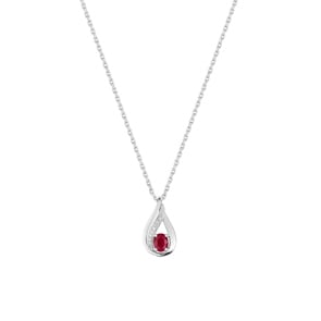 Necklace with Pendant 750/18 K White Gold with Ruby & Diamonds 0.01ct.