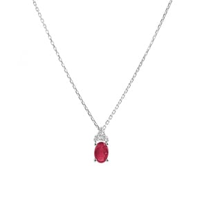 Collier mit Anhänger 750/18 K Weissgold mit Rubin oval 0.54ct. & Diamanten 0.01ct.