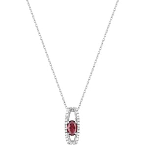 Collier mit Anhänger 750/18 K Weissgold mit Rubin oval und Diamanten 0.10ct.