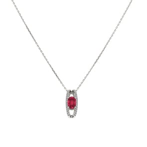 Collier mit Anhänger 750/18 K Weissgold mit Rubin oval und Diamanten 0.10ct.