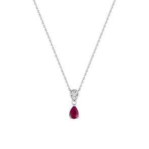 Collier mit Anhänger 750/18 K Weissgold mit Rubin Tropfen & Diamant 0.01ct.