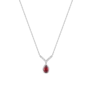 Collier mit Anhänger 750/18 K Weissgold mit Rubin Tropfen und Diamanten 0.06ct.