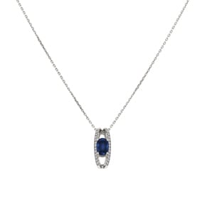 Collier mit Anhänger 750/18 K Weissgold mit Safir oval und Diamanten 0.10ct.