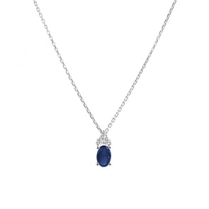 Collier mit Anhänger 750/18 K Weissgold mit Saphir oval 0.56ct. & Diamanten 0.01ct.