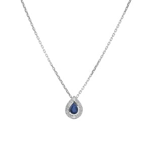 Collier mit Anhänger 750/18 K Weissgold mit Saphir Tropfen & Diamanten 0.01ct.