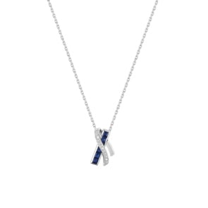Necklace with Pendant 750/18 K White Gold with Sapphires & Diamonds 0.02ct.