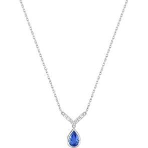 Collier mit Anhänger 750/18 K Weissgold mit Saphiren Tropfen und Diamanten 0.06ct.