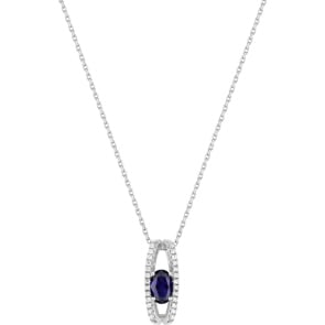 Collier mit Anhänger 750/18 K Weissgold mit Safir oval und Diamanten 0.10ct.