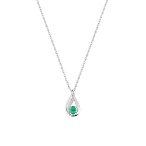 Necklace with Pendant 750/18 K White Gold with Emerald & Diamonds 0.01ct.