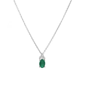 Collier mit Anhänger 750/18 K Weissgold mit Smaragd oval 0.42ct. & Diamanten 0.01ct.