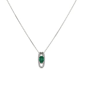 Collier mit Anhänger 750/18 K Weissgold mit Smaragd oval und Diamanten 0.10ct.