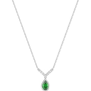 Collier mit Anhänger 750/18 K Weissgold mit Smaragd Tropfen und Diamanten 0.06ct.