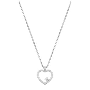 Collier or gris 750/18 ct avec zircones, Cœur