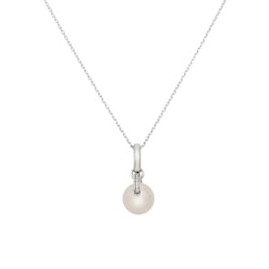 Collier mit Anhänger 925 Silber rhodiniert mit Kunstperle 10mm und Zirkonia