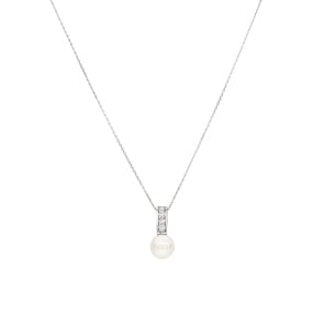 Collier mit Anhänger 925 Silber rhodiniert mit Kunstperle 10mm & Zirkonia