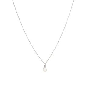 Necklace with Pendant 925 Silver rhodium-plated with Artificial Pearl 5mm & Cubic Zirconia