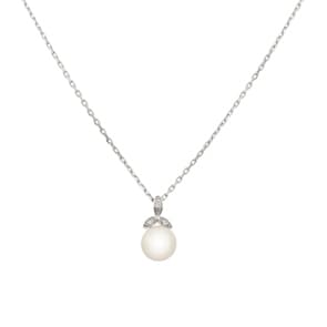 Necklace with Pendant 925 Silver rhodium-plated with Artificial Pearl 7mm and Cubic Zirconia
