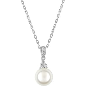 Collier mit Anhänger 925 Silber rhodiniert mit Kunstperle 7mm & Zirkonia
