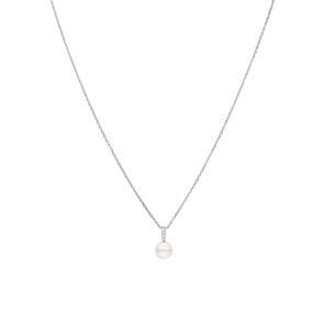 Collier mit Anhänger 925 Silber rhodiniert mit Kunstperle 7mm & Zirkonia
