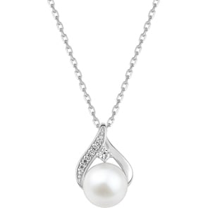 Necklace with Pendant 925 Silver rhodium-plated with Artificial Pearl 8mm & Cubic Zirconia