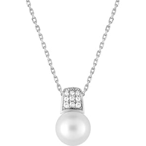Necklace with Pendant 925 Silver rhodium-plated with Artificial Pearl 9mm and Cubic Zirconia