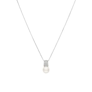 Collier mit Anhänger 925 Silber rhodiniert mit Kunstperle 9mm & Zirkonia