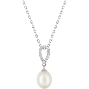 Collier mit Anhänger 925 Silber rhodiniert mit Kunstperle und Zirkonia